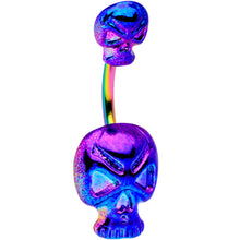 Load image into Gallery viewer, Rainbow Scary Double Skull Halloween Double Mount Belly Ring
