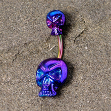 Load image into Gallery viewer, Rainbow Scary Double Skull Halloween Double Mount Belly Ring
