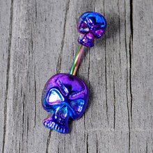 Load image into Gallery viewer, Rainbow Scary Double Skull Halloween Double Mount Belly Ring
