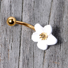 Load image into Gallery viewer, Gold Tone Spring Blossom Pretty White Flower Belly Ring
