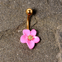 Load image into Gallery viewer, Gold Tone Spring Blossom Pretty Pink Flower Belly Ring
