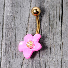 Load image into Gallery viewer, Gold Tone Spring Blossom Pretty Pink Flower Belly Ring
