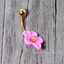 Load image into Gallery viewer, Gold Tone Spring Blossom Pretty Pink Flower Belly Ring
