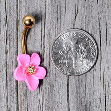 Load image into Gallery viewer, Gold Tone Spring Blossom Pretty Pink Flower Belly Ring
