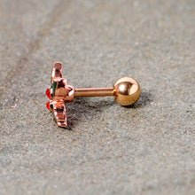 Load image into Gallery viewer, 16G 1/4 Red Gem Rose Tone Mistletoe Christmas Cartilage Tragus
