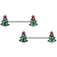 Load image into Gallery viewer, 14G 9/16 Clear Red Gem Christmas Tree Barbell Nipple Ring Set
