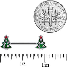Load image into Gallery viewer, 14G 9/16 Clear Red Gem Christmas Tree Barbell Nipple Ring Set
