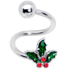 Load image into Gallery viewer, Red Gem Holly Berry Holiday Christmas Spiral Twister Belly Ring
