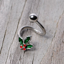 Load image into Gallery viewer, Red Gem Holly Berry Holiday Christmas Spiral Twister Belly Ring

