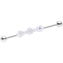 Load image into Gallery viewer, 14G Aurora Gem White Flower Industrial Barbell 38mm
