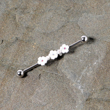 Load image into Gallery viewer, 14G Aurora Gem White Flower Industrial Barbell 38mm
