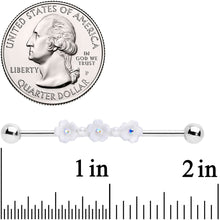 Load image into Gallery viewer, 14G Aurora Gem White Flower Industrial Barbell 38mm

