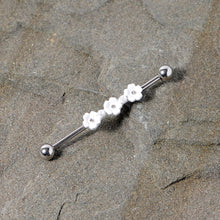 Load image into Gallery viewer, 14G Clear Gem White Flower Industrial Barbell 38mm
