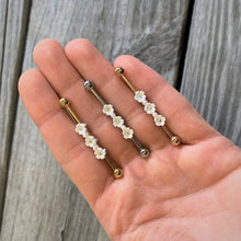 Load image into Gallery viewer, 14G Clear Gem Gold Tone Flower Industrial Barbell 38mm

