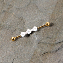 Load image into Gallery viewer, 14G Aurora Gem Gold Tone Flower Industrial Barbell 38mm
