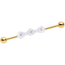 Load image into Gallery viewer, 14G Clear Gem Gold Tone Flower Industrial Barbell 38mm
