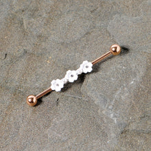 Load image into Gallery viewer, 14G Clear Gem Rose Gold Tone Flower Industrial Barbell 38mm
