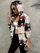 Load image into Gallery viewer, Modern Women Geometric Zip-Up Sherpa Jacket With Hood And Pockets Stylish Winter Jacket
