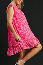 Load image into Gallery viewer, Pink Full Size Smocked Detail Floral Ruffle Cap Sleeve Dress Plus Size Glamorous &amp; Feminine Dress

