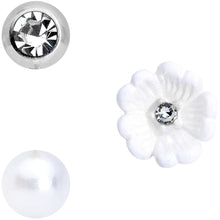 Load image into Gallery viewer, 16G 5/16 Clear Gem Flower Labret Tragus Set of 3
