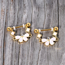 Load image into Gallery viewer, 14G 5/8 White Faux Opal Gold Tone Bow Dangle Nipple Ring Set
