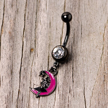 Load image into Gallery viewer, Pink Moon Black Witch Halloween Dangle Belly Ring

