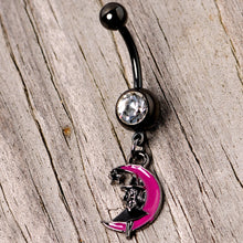 Load image into Gallery viewer, Pink Moon Black Witch Halloween Dangle Belly Ring
