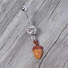 Load image into Gallery viewer, Clear Gem Brown Autumn Acorn Dangle Belly Ring
