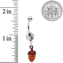 Load image into Gallery viewer, Clear Gem Brown Autumn Acorn Dangle Belly Ring
