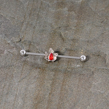Load image into Gallery viewer, 14G Red Gem Holiday Holly Leaf Christmas Industrial Barbell 38mm
