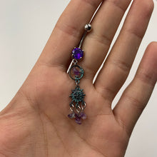 Load image into Gallery viewer, Purple Gem Solstice Sun Moon Dangle Belly Ring

