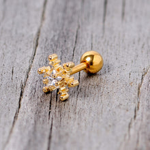 Load image into Gallery viewer, 16G 1/4 Clear Gem Gold Tone Winter Snowflake Cartilage Tragus

