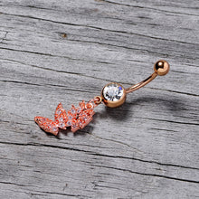 Load image into Gallery viewer, Clear CZ Gem Rose Gold Tone Trio Butterfly Dangle Belly Ring
