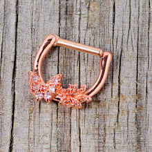 Load image into Gallery viewer, 16G 1/4 Clear CZ Gem Rose Gold Tone Butterfly Cartilage Clicker
