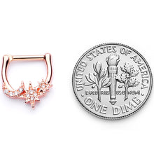 Load image into Gallery viewer, 16G 1/4 Clear CZ Gem Rose Gold Tone Moon Stars Cartilage Clicker
