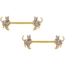 Load image into Gallery viewer, 14G 9/16 Clear Gem Gold Tone Glamour Cat Barbell Nipple Ring Set
