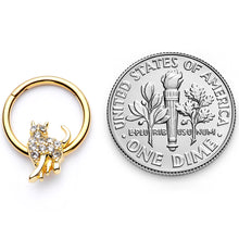 Load image into Gallery viewer, 16G 3/8 Clear Gem Gold Tone Glamourpuss Cat Hinged Segment Ring
