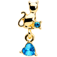 Load image into Gallery viewer, 16G 1/4 Blue Gem Gold Tone Cat Heart Dangle Cartilage Tragus
