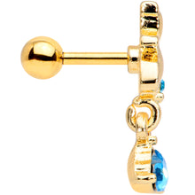 Load image into Gallery viewer, 16G 1/4 Blue Gem Gold Tone Cat Heart Dangle Cartilage Tragus
