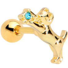 Load image into Gallery viewer, 16G 1/4 Blue Gem Gold Tone Leaping Cat Cartilage Tragus Earring
