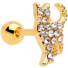 Load image into Gallery viewer, 16G 1/4 Clear Gem Gold Tone Glamourpuss Cat Cartilage Earring
