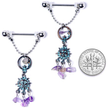 Load image into Gallery viewer, 14G 5/8 Purple Gem Solstice Sun Moon Dangle Nipple Ring Set

