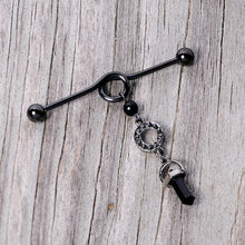 Load image into Gallery viewer, 14G Black Gem Halloween Dangle Industrial Barbell 38mm
