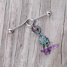 Load image into Gallery viewer, 14G Purple Gem Solstice Sun Moon Dangle Halloween Industrial Barbell 38mm
