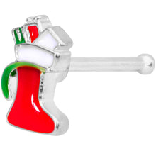 Load image into Gallery viewer, 20G 7mm Red White Christmas Stocking Nose Bone
