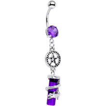 Load image into Gallery viewer, Purple CZ Gem Witch Way Dragon Pentagram Dangle Belly Ring
