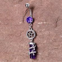 Load image into Gallery viewer, Purple CZ Gem Witch Way Dragon Pentagram Dangle Belly Ring
