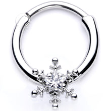 Load image into Gallery viewer, 16G 3/8 Clear Gem Holiday Snowflake Septum Clicker
