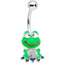 Load image into Gallery viewer, Clear Gem Green Goofy Frog Belly Ring
