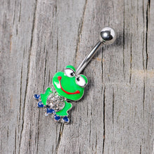 Load image into Gallery viewer, Clear Gem Green Goofy Frog Belly Ring
